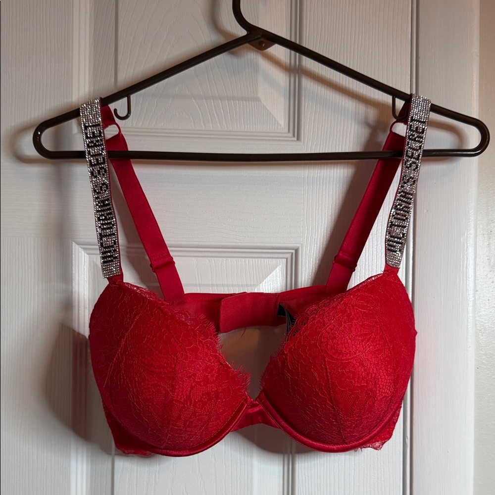 Victoria's Secret Red Lace Bra with Embellished Straps